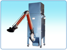 A portable suction device with an integrated arm and blower for sucking and filtering of welding smoke, particles, smoke and gases